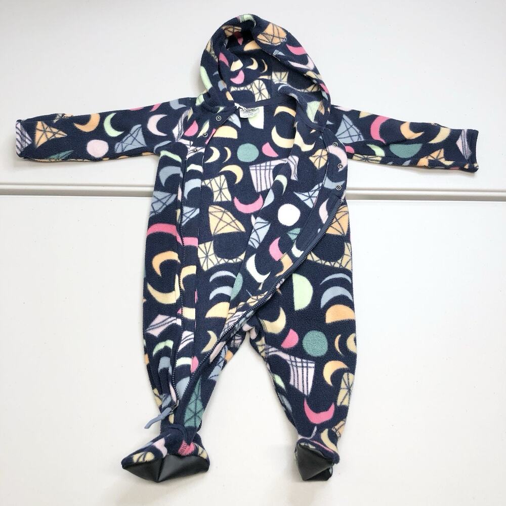 PATAGONIA Infant Micro D Fleece Bunting Suit 3-6M Crescent Moons Mirage Navy - Picture 6 of 12